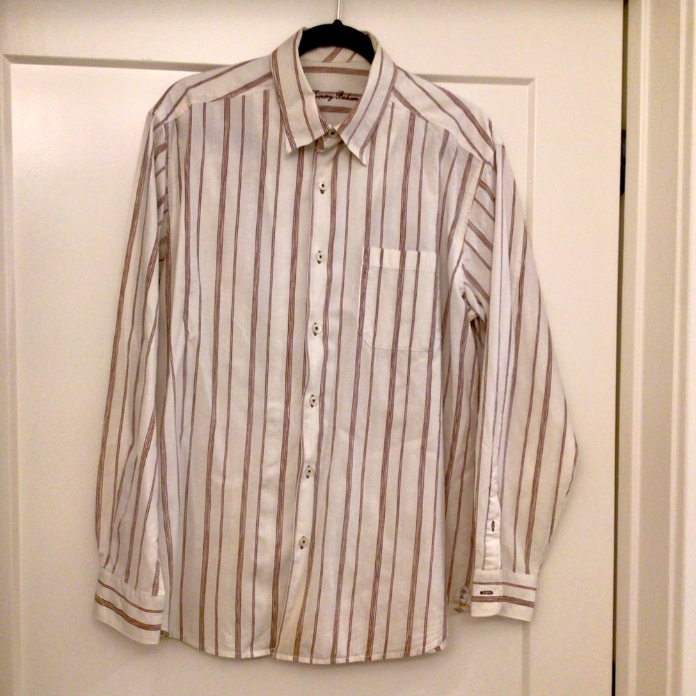 EUC Tommy Bahama Burgundy Striped Long Sleeve Shirt in Men's Medium M